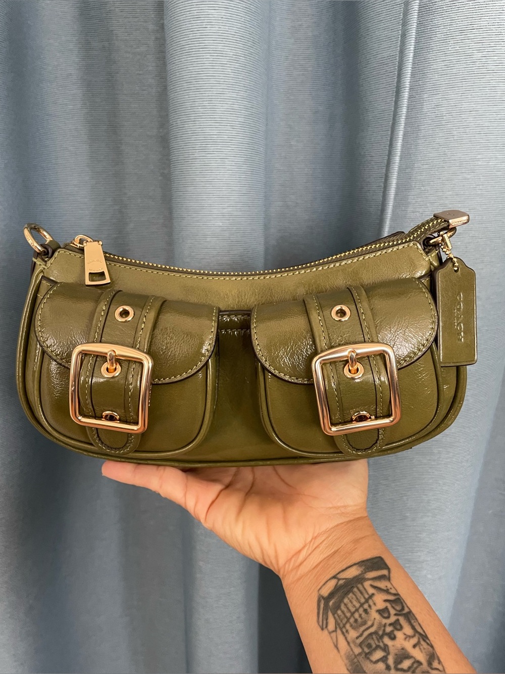 Coach Ashton - Glazed Olive Green Leather - Gold Tone Hardware EUC